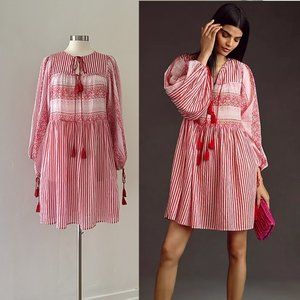 Antik Batik pink stripe Amelie boho mini dress, sz S
